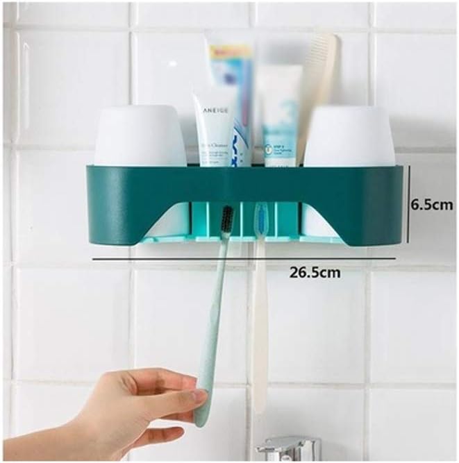 Toothbrush Holder Multi Function Wall Mounted Toothbrush and Toothpaste Storage Kit, 2 Toothbrush Slots, 2 Mouthwash Cups-no Need for Drilling