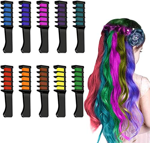 UpdateClassic New Childrens Chalk Comb Temporary Bright Hair Dyes Washable Chalk for Girls Age 4 5 6 7 8 9 10 New Years Birthday Party Cosplay DIY Childrens Day Halloween Christmas 10 Colors
