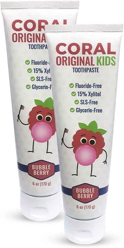Coral White, Coral Kids Natural Toothpaste Fluoride Free and SLS Free, Berry Bubblegum Flavor 6 Ounce (2 Pack)