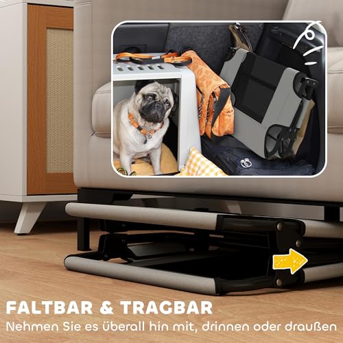 PawHut Hundeliege Outdoor, Erhöhtes Hundebett für kleine und mittelgroße Hunde, klappbar Haustierliege mit Mesh Stahlrahmen Füßen, Haustierbett für Draußen Camping, 75x51x18 cm, Hellgrau