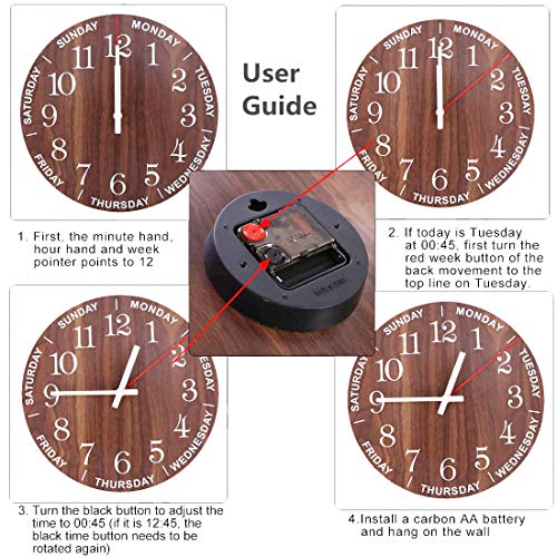 Night Light Wall Clock, Time of Day & Day of The Week Glow in Dark Luminous Wall Clock, Silent Battery Operated Elderly Retirement Analog Wall Clock for Living Room, Bedroom, Kitchen - 12 Inch