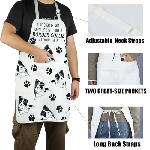 Tablier de cuisine Border Collie réglable avec grandes poches - 4