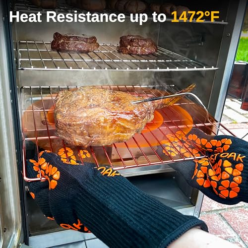 Image of East Oak BBQ Gloves, 1472℉ Heat Resistant Gloves, Silicone Non-Slip Grill Gloves for Smoker, Fire Pits, Barbecue, Cooking, Black