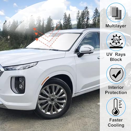 Image of Windshield Sun Shade Compatible with 2020 2021 2022 2023 2024 2025 2026 Hyundai Palisade Accessories Front Sunshade Sun Visor Protector Block Rays Heat