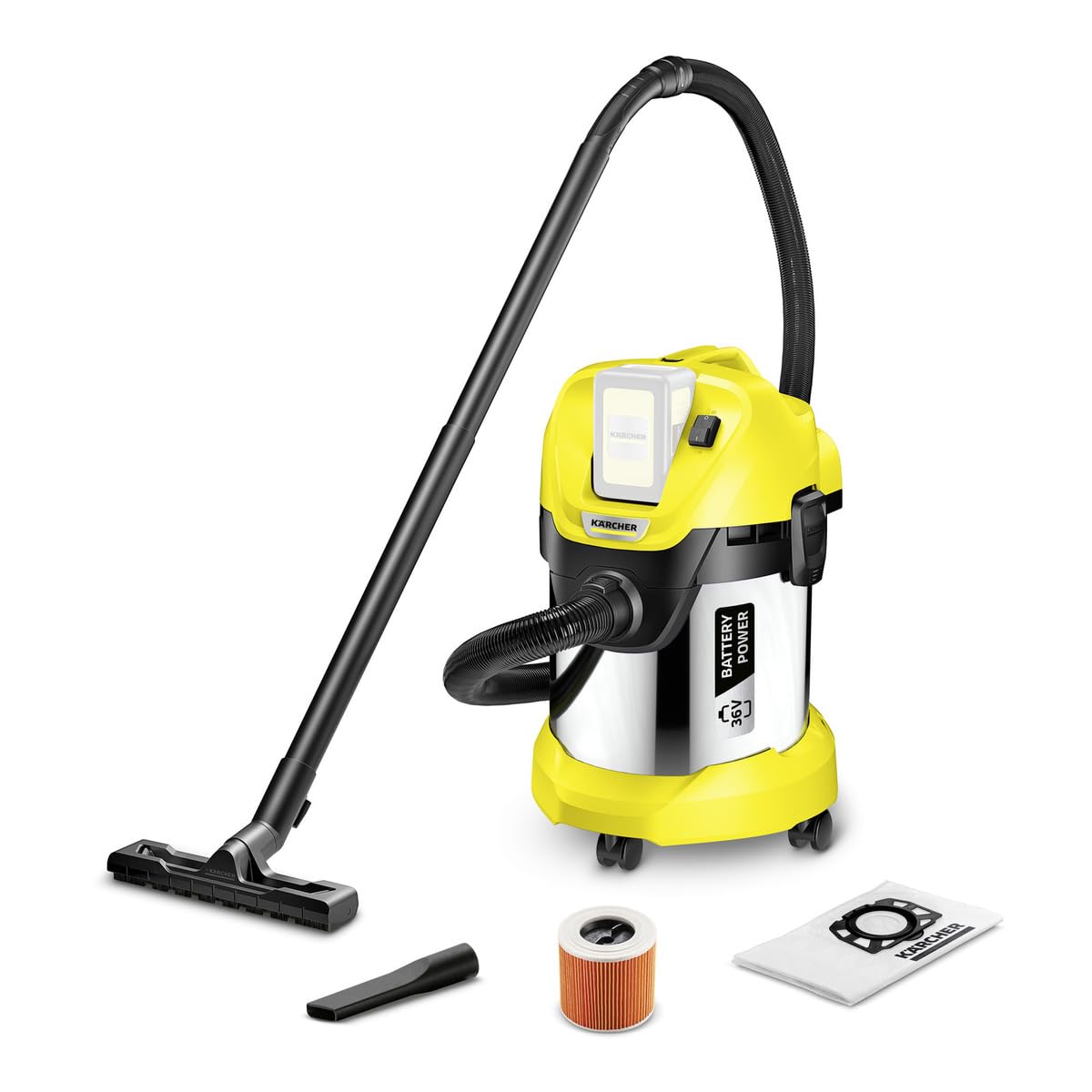 KÄRCHER 36 V Aspirateur Multifonction sans Fil WD 3 Battery Premium, Eau et Poussière, Filtre Cartouche, Flexible: 2 m,Taille Cuve: 17 l, Puissance: 300 W, Nécessite Batterie 36 V Non Incluse