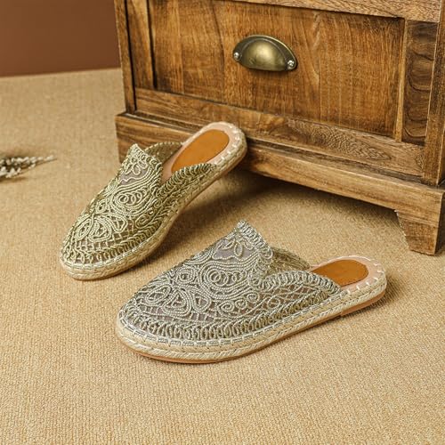 Putu Women's Espadrille Hollow Out Mules Closed Toe Slide Sandals Summer Vacation Flat Shoes2