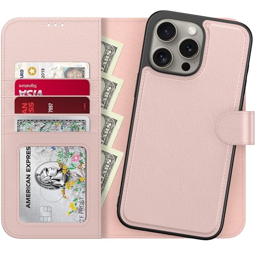 Étui portefeuille amovible iPhone 13 Pro rose protection antichoc RFID