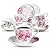 GY 12 PCS Tea Set - 7oz New Bone China tea Cups and Saucers with Pink Flower Pattern Porcelain Cups for Mocha Cappuccino Tea and coffee