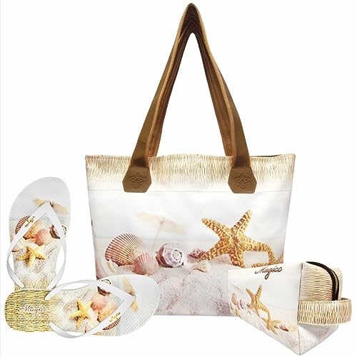 Kit Praia Feminino Estrela-do-Mar Areia Bolsa, Necessaire e Chinelo Magicc Bolsas KIT-029