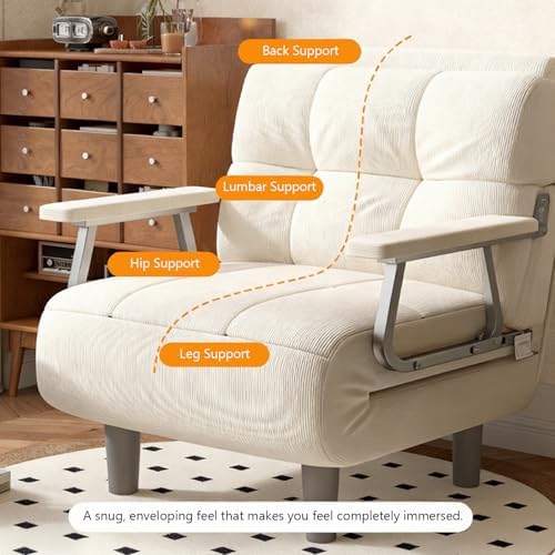 3-in-1 Convertible Velvet Sofa Bed, Single/Double/Triple-Fold Loun Chair with 5-Position Adjustable Backrest & Pillows for Living Room, Office, Apartments (25.6 x 26.77 x 32.28in)