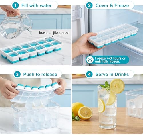 NFK Ice Cube Tray with Lid & Bin - 4 Pack 48 Cubes Stackable Silicone Trays for Freezer with Storage Container, Leak-Proof Lids, BPA-Free, Easy Release for Kitchen, RV, Party, Cocktail & Coffee — view 6