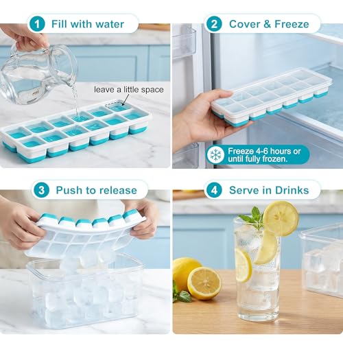 NFK Ice Cube Tray with Lid & Bin - 4 Pack 48 Cubes Stackable Silicone Trays for Freezer with Storage Container, Leak-Proof Lids, BPA-Free, Easy Release for Kitchen, RV, Party, Cocktail & Coffee - Thumbnail 7