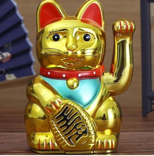 THP DEALS 6 Inch Lucky Waving Cat, Japanese Waving Cat Large Gold Waving Hand Paw Up Wealth Prosperity Welcoming Cat Good Luck Feng Shui Decoration, for Fortune Luck Wealth Prosperity