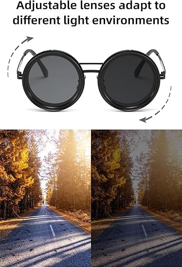 Image of Adjustable Tint Polarised Round Sunglasses with ND9 Continuously Adjustable Lenses for Men, 1-9 Speed Beach Sunglasses Glasses