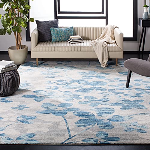 Image of SAFAVIEH Evoke Collection Area Rug - 6'7 inch x 9', Grey & Gold, Floral Design, Non-Shedding & Easy Care, Ideal for High Traffic Areas in Living Room, Bedroom (EVK236P)