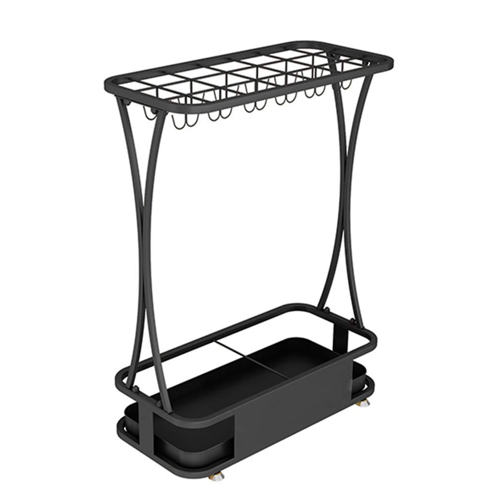 Porte-parapluie XXL en métal noir 21 trous et 24 crochets pour bureau