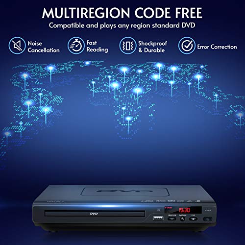 DVD Players for TV with HDMI Output, Full HD 1080p Upscaling DVD Player for Home, Plays All Formats & Regions, USB Port, Multi-Formats DVDs/CDs Supported, Remote Control and AV/HDMI Cable Included
