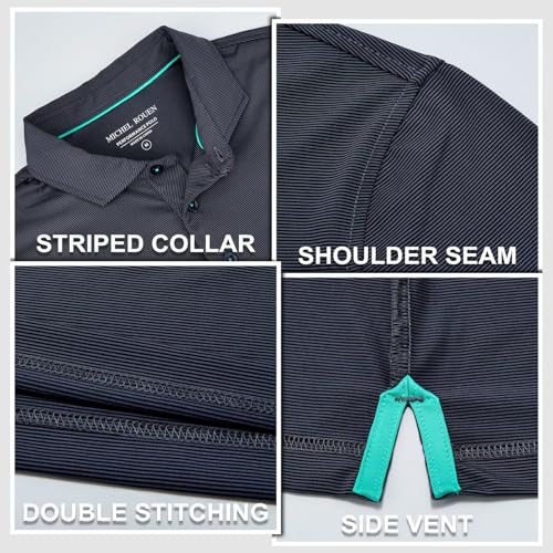MICHEL ROUEN Golf Shirts for Men Short Sleeve Lightweight Quick Dry Pin Striped Casual Collared Polo Shirts4