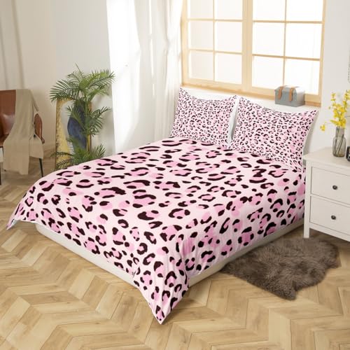 Housse de couette léopard rose parure de lit guépard safari pour ado