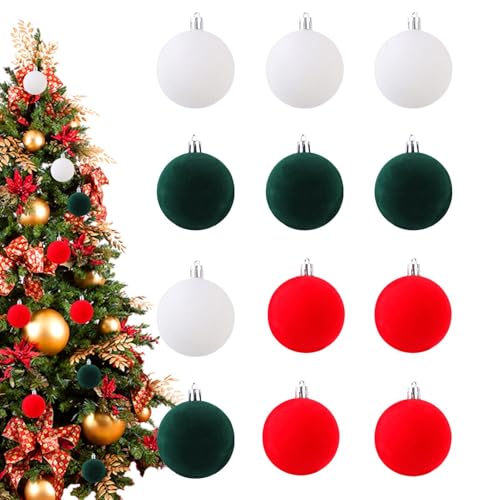 Adornos De Bolas Flocadas,Juego De Adornos Navideños,12X Centros de mesa navideños Bola flocada - Suministros para fiestas, centros de mesa navideños, decoración redonda de árbol de bolas de felpa par