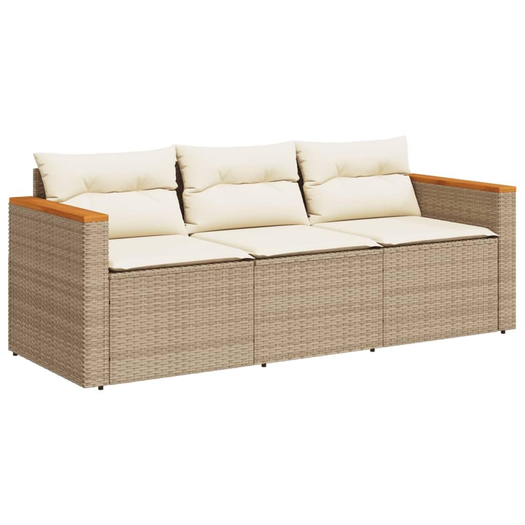 vidaXL Sofá de Jardín de 3 Plazas con Cojines, Asiento Exterior, Sofá Descanso, Mueble para Patio Terraza Balcón, Ratán Sintético Beige