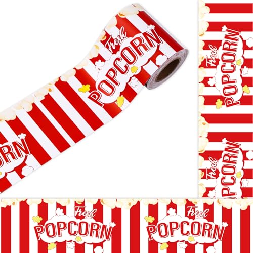 Image of Whaline 32.8ft Popcorn Bulletin Board Borders Red White Stripe Popcorn Die-Cut Border Trim for School Classroom Office Chalkboard Decoration