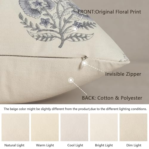 Image of YCOLL Vintage Floral Print Pillow Covers 12x20 Set of 2 Patterned Accent Decorative Cushion Covers Modern Farmhouse Throw Pillow Covers for Sofa Couch Chair Bed Living Room Home Decor, Dusty Blue