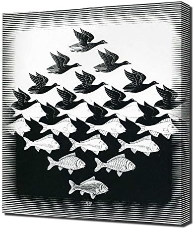 M.C. Escher - Bird-and-Fish-Pattern - High Quality Framed Canvas Art Print Reproduction