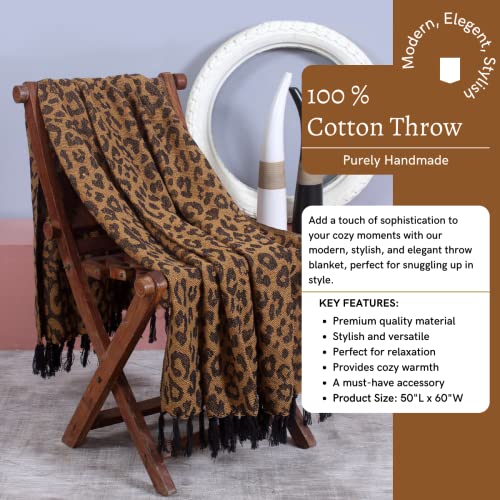 Dekorasi 100% Cotton Cheetah Pattern Throw Blanket With Fringes - Black & Brown | Cozy Lightweight Accent For Couch, Sofa, And Bed #TOP3