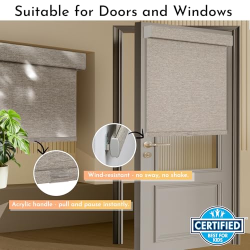 Image of Persilux Blackout Roller Shades for Window Blinds,Cordless,Linen Fabric,Thermal Insulated Fabric UV Protection Shades for Home,Office,Bedroom,Door,Blackout-Light Brown,36 inch W X 72 inch H