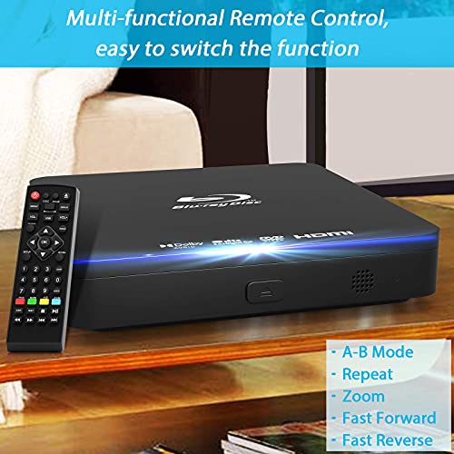 Super Mini Blu-Ray Disc Player For Tv,1080P Blue-Ray Hd Dvd Player, Portable Cd Hd Player Home Theater Disc Player, With Remote Control + Hdmi Av Cable + Built-In Pal/Ntsc, Support Usb Input #TOP6
