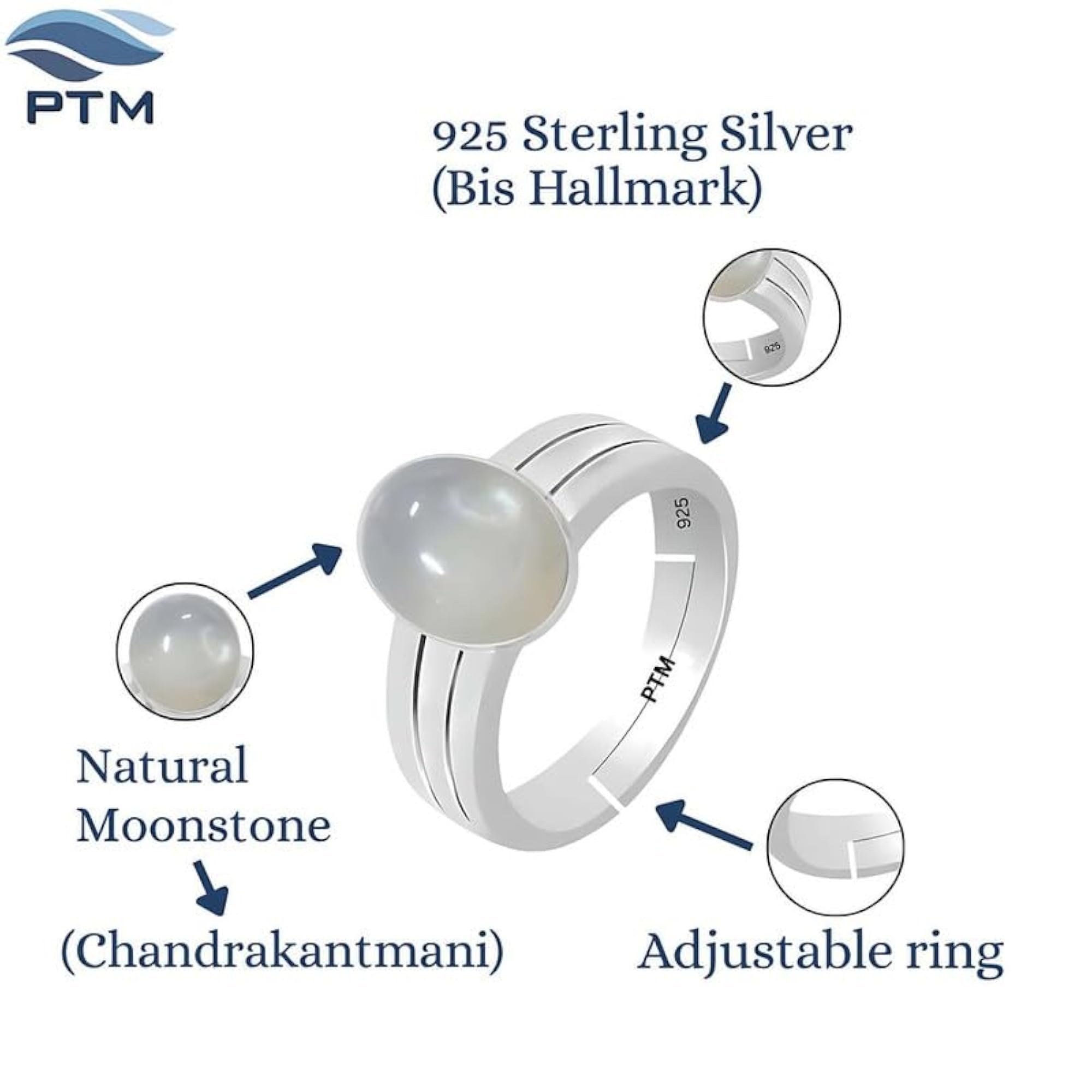 Women's Moonstone 10.25 Ratti 925 Sterling Silver Adjustable Ring