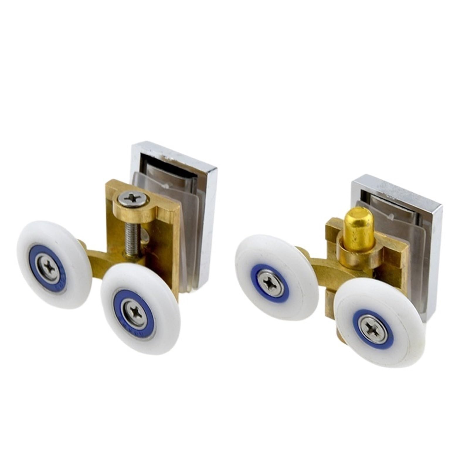 2 Stück/2 Sets Duschtürrollen Kupfer Doppelrad Schiebetür Rollenlager Radläufer Ersatz Für Badezimmertüren，Glastür(Gold Set)