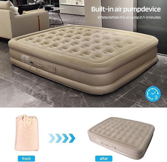 Image of Single Air Bed Inflatable Mattress with Free Electric Pump Quick Self-Inflation /Deflation Guest Air Mattress Blow up Bed for Home Camping Versatile Sofa Cum Air Bed