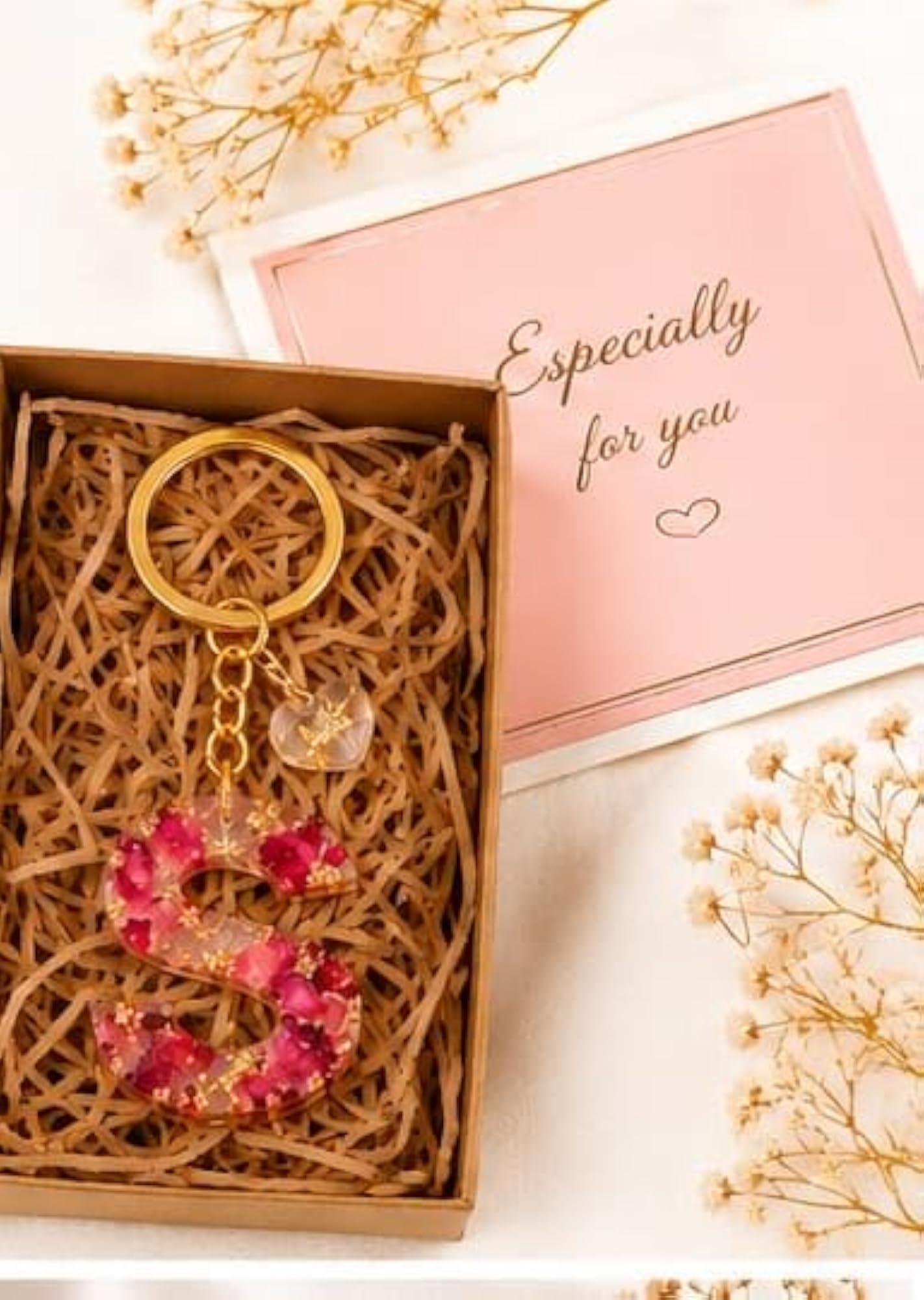 Resin Alphabet Keychain with Real Rose Petals