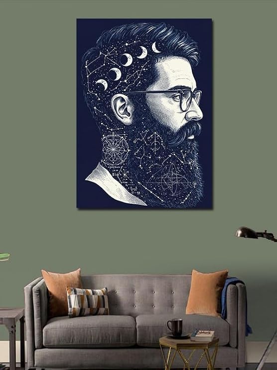 Kanvas Tablo Yıldızlarla Süslenmiş Sakallı Adam, 50 x 70