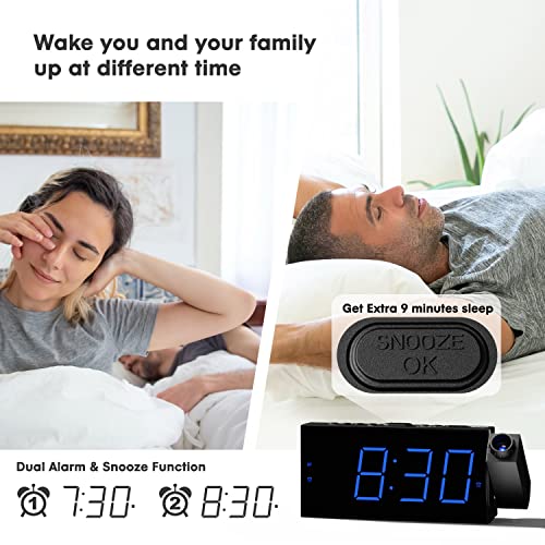 Projection Digital Alarm Clock On Ceiling Wall, Led Alarm Clock For Bedrooms With Usb Charger Port, 350° Projector,Dimmer,12/24H & Dst,Battery Backup, 7.5’’ Dual Loud Alarm Clock For Heavy Sleeper #TOP4