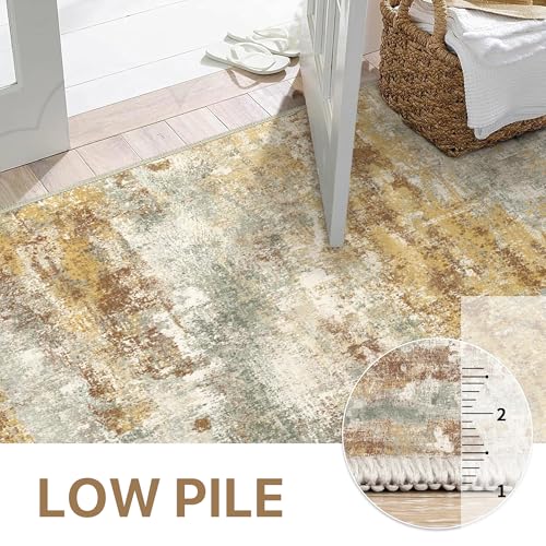 Image of BEIMO Runner Rug for Hallway Kitchen, 2'6 inchx6' Machine Washable Runners Rug for Entryway, Soft Modern Abstract Throw Rugs, Low Pile Floor Cover with Non Slip Backing, Orange Green