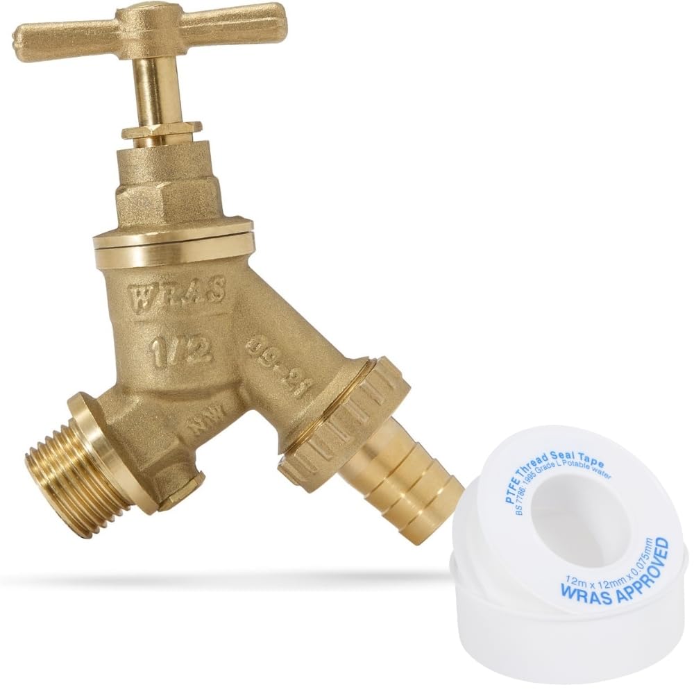 LavaTap Outdoor Tap 1/2" Hose Pipe Bibtap WRAS Approved Double Check Outdoor Garden Brass Bib Taps (Tap with PTFE)