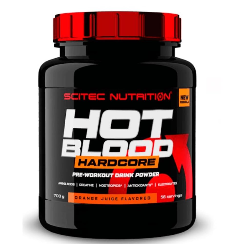 Scitec Nutrition Hot Blood Hardcore, Bevanda pre-allenamento in polvere con aminoacidi e creatina, 700 g, Succo d’arancia