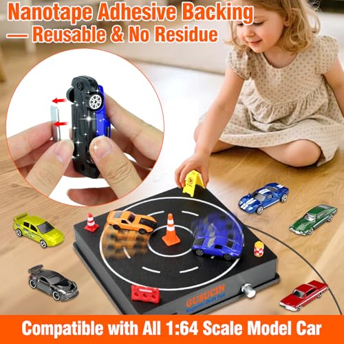 Image of Magnetic Drift Pad for Hot Wheels Cars 1:64 - Spinning Drift Track with Adjustable Speed & Direction, USB Powered Drift Pad with 5 Decorations, Display Stand for All 1:64 Scale Diecast Cars (Black)