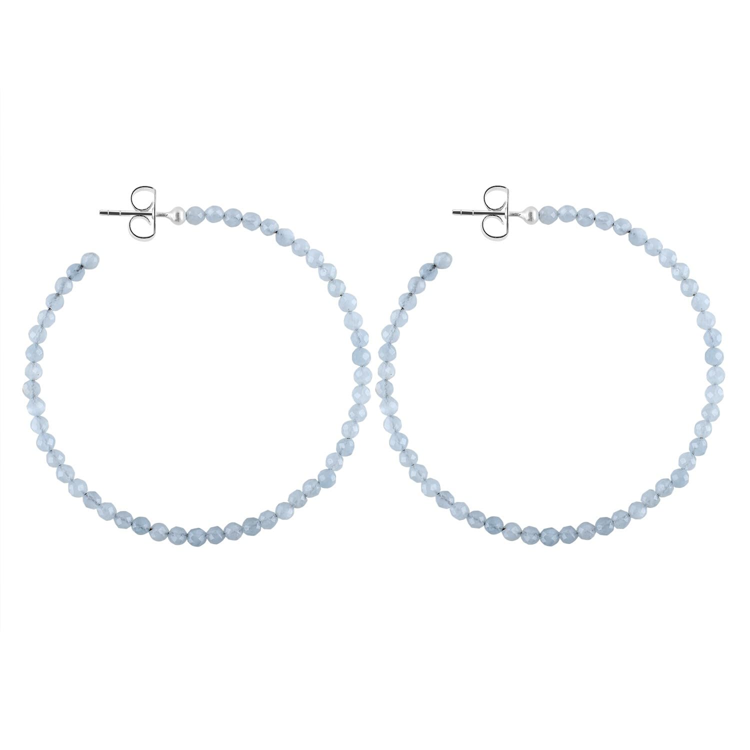 QNAVIC Natural Gemstone Dainty Hoop Earrings for Women, Healing Crystals Handmade Jewelry, Birthstone Dangling Earrings Silver Plated, Christmas