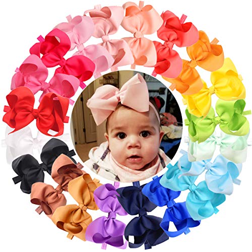 DED 20Pcs Boutique 6" Hiar Bows Baby Girls Soft Headbands Grosgrain Ribbon Big 6 Inch Bowknot for Infant Newborn Toddlers,20 Colors