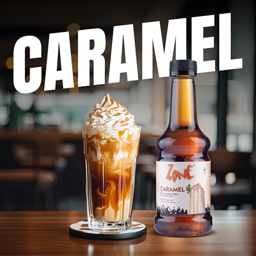 Image of Zone Caramel Syrup 300ml | Premium Caramel Flavour for Coffee, Lattes, Milkshakes, Mochas, Mocktails & Cocktails | Non Alcoholic Mix, Cafe Style Taste for HoReCa & Home Use | 12+ Flavours