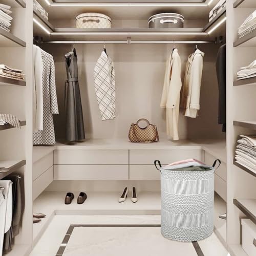 Image of Round Laundry Hamper Storage Basket Fabric Material Storage Hamper Organization Basket, Storage Bin, Gift Box with Handles for Room