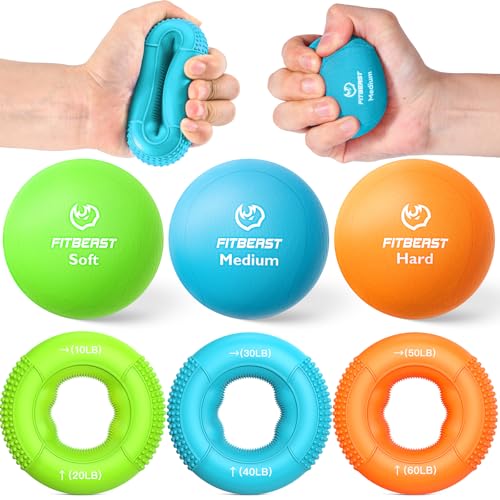 Image of FitBeast Grip Strength Trainer, Finger Exerciser, Stress Balls for Adults 6-Piece Set, Hand Therapy for Strength, Recovery & Stress Relief, Forearm Strengthener for Men, Women & Seniors