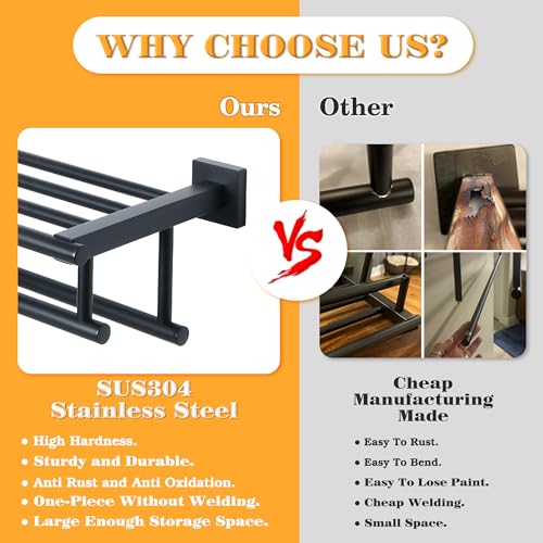 Foto de Alise - Toallero de baño con dos barras para toallas y estante, para colgar en la pared, acero inoxidable, SUS 304 (imagen 7)