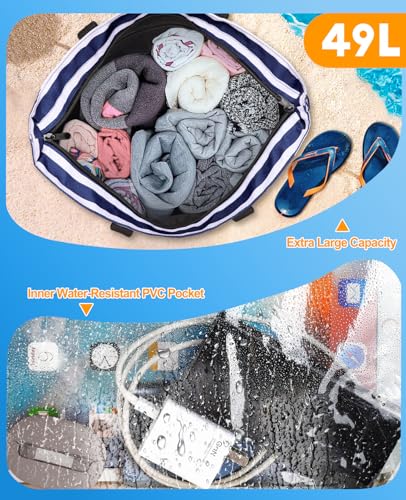 beach bag with cooler 49l large family beach tote with zipper waterproof sandproof beach bags for women and men foldable lightweight travel bag for pool picnic gym