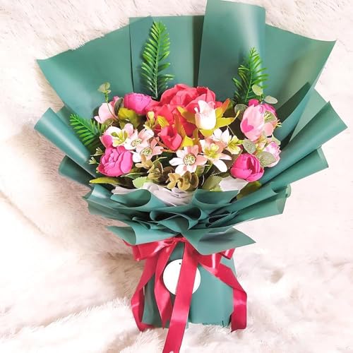 Image of Oasis Frosted Dark Green Bouquet Wrapping Roll Premium Korean Style Flower Wrap for Fresh Flowers & Gift Packaging Florist Essential Supplies 60 Micron 25 Meter Long