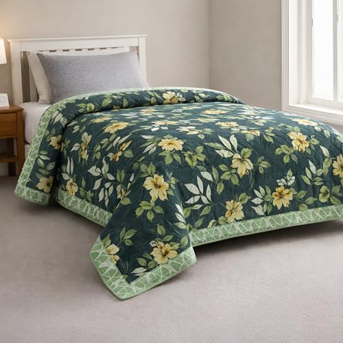 Image of Mafatlal 120 GSM All Season /AC /Summer | Reversible Single Bed Comforter | Dohar | Duvets | Premium Microfiber | Twin Bed Quilt Blanket for Summer | Super Soft | 90 x 60 Inches | Olive Green